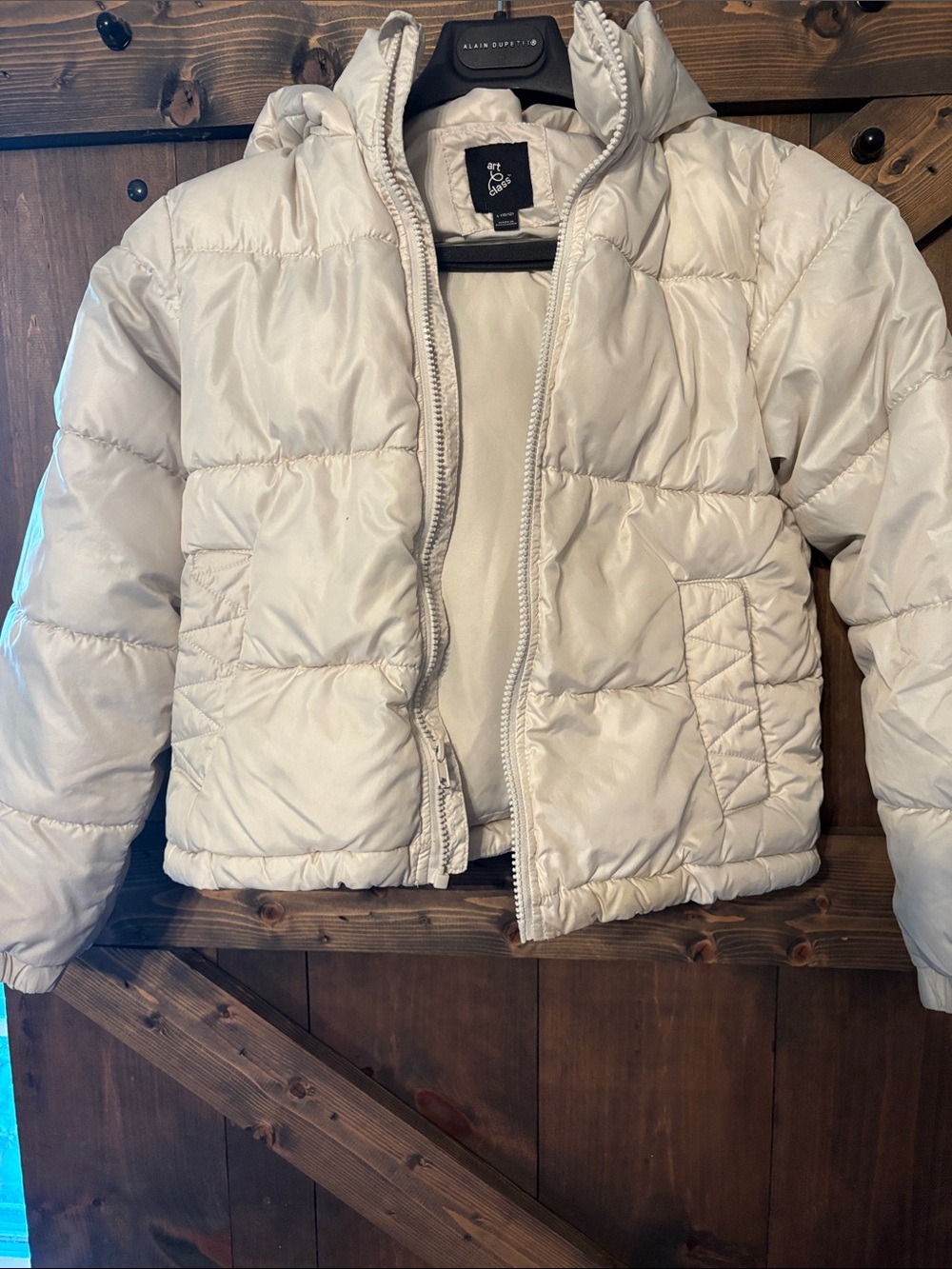 art class Cream White Puffer Jacket with Hood